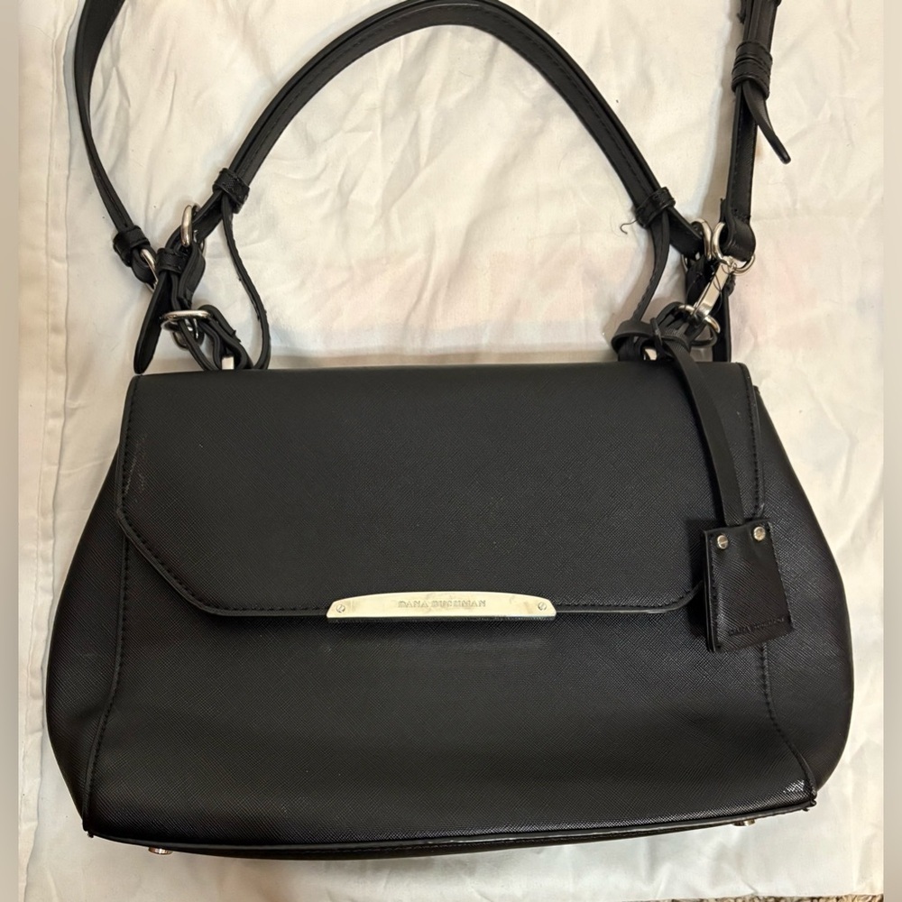 Nwot Dana Buchman Convertible Black Leather Satchel W/ Removable Shoulder Strap